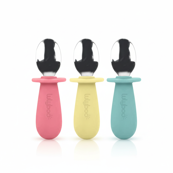 Toddler Easy Grip Stainless Steel & Silicone Spoon Set – 3 Pack