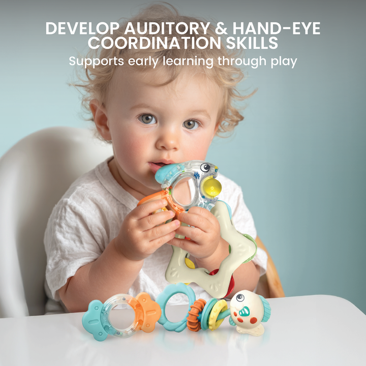 Rattle Teether Toys Pack – 4 Piece Multi-Sensory Set