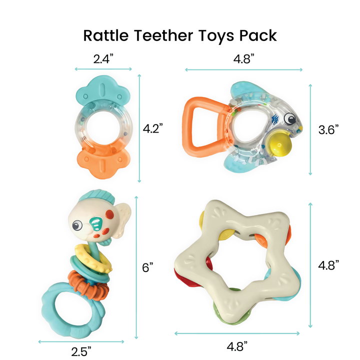 Rattle Teether Toys Pack – 4 Piece Multi-Sensory Set