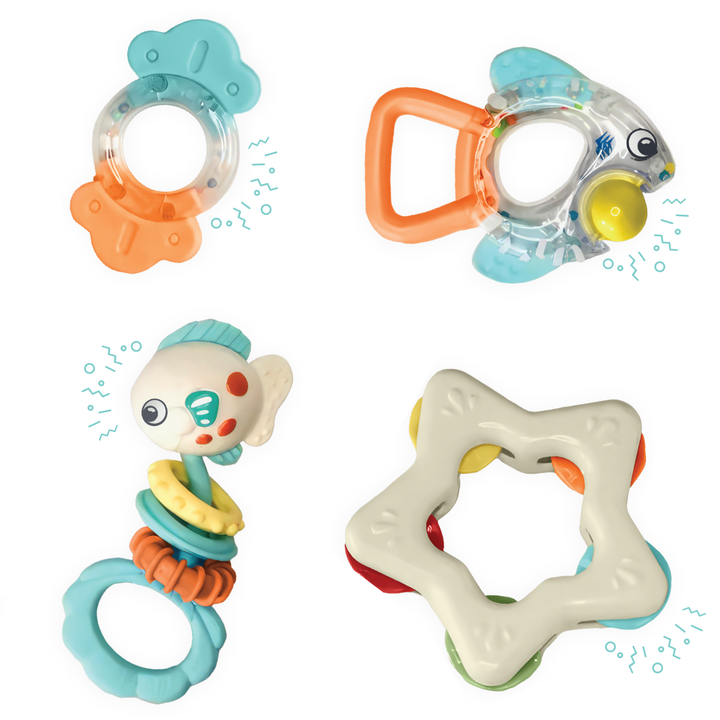Rattle Teether Toys Pack – 4 Piece Multi-Sensory Set