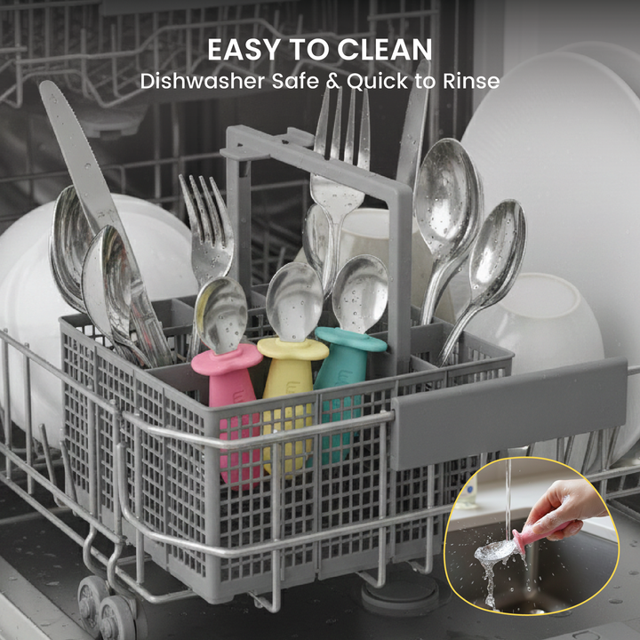 Toddler Easy Grip Stainless Steel & Silicone Spoon Set – 3 Pack