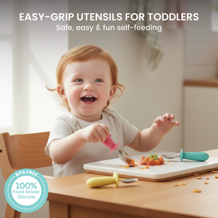 Toddler Easy Grip Stainless Steel & Silicone Spoon Set – 3 Pack