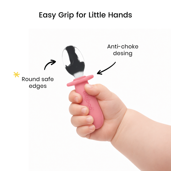 Toddler Easy Grip Stainless Steel & Silicone Spoon Set – 3 Pack