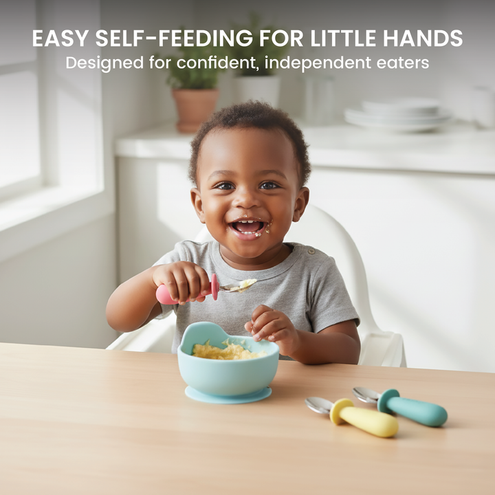 Toddler Easy Grip Stainless Steel & Silicone Spoon Set – 3 Pack