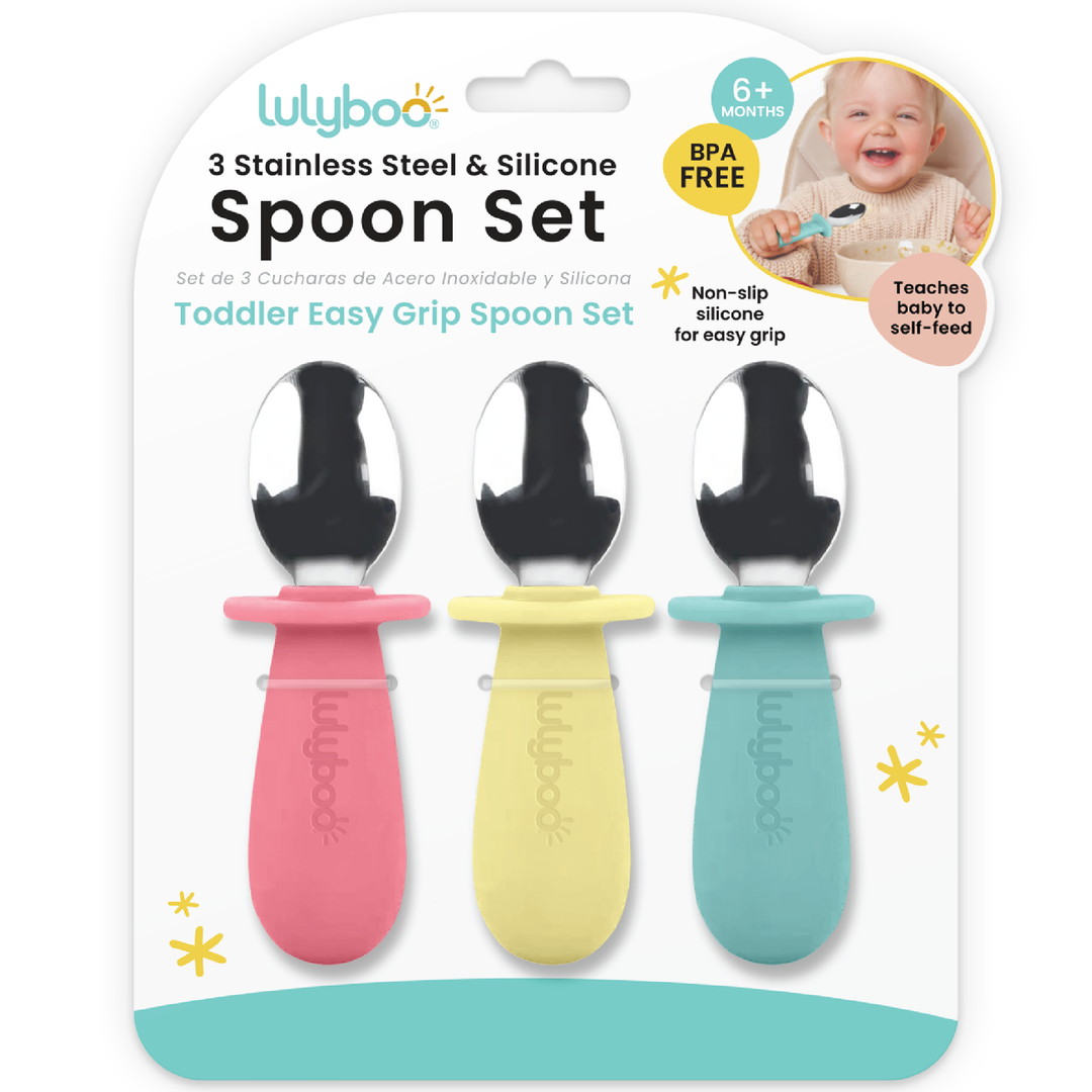 Toddler Easy Grip Stainless Steel & Silicone Spoon Set – 3 Pack