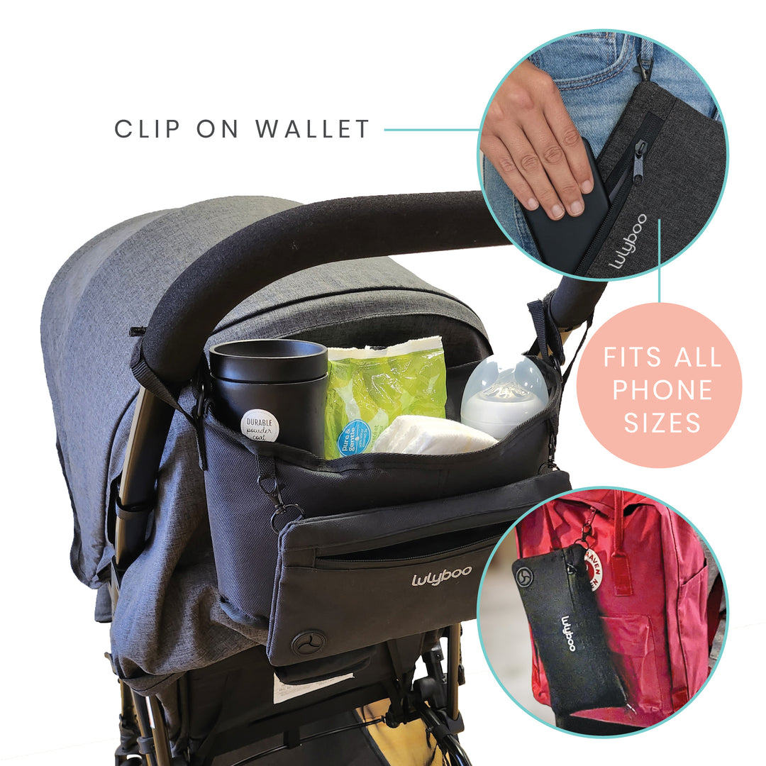 Stroller Organizer with Clip On Removable Wallet